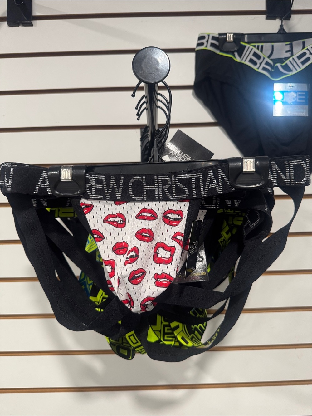 Andrew Christian White Lip-Print Jock with Black Waistband